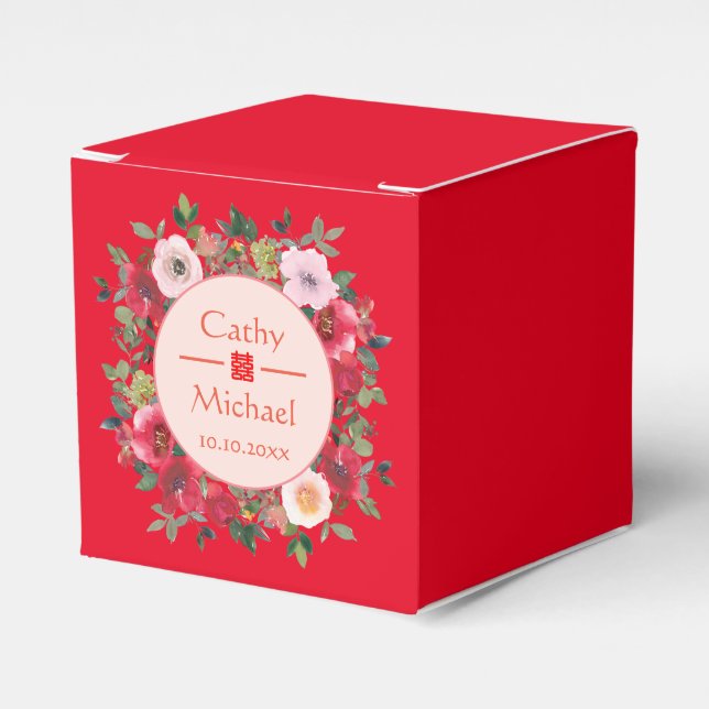Ballotins Couronne florale rouge mariage chinois moderne (Verso)