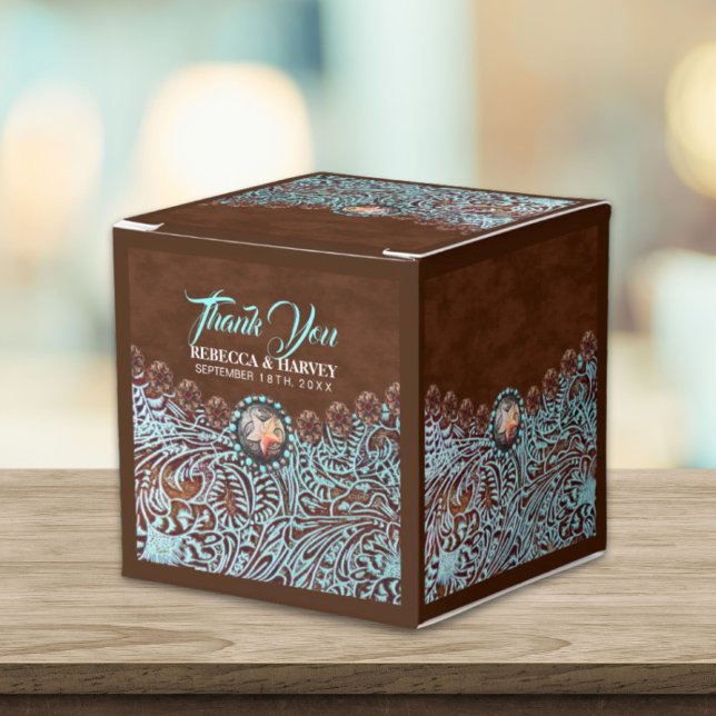 Ballotins cowboy brun turquoise pays mariage de l'ouest (turquoise brown cowboy country western wedding favor boxes)