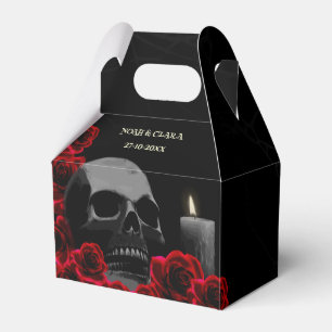 Ballotins Crâne gothique et Roses rouges Mariage d'Halloween