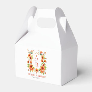 Ballotins Crête de fleur orange et initiales mariage floral