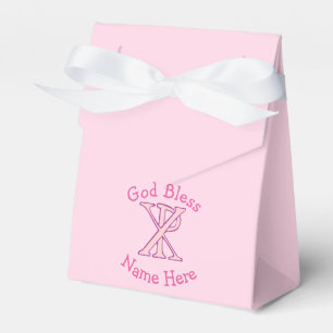 Ballotins Croix chrétienne Chi Ro rose sur rose Personnalisé