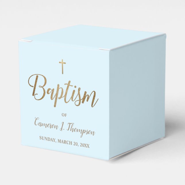 Ballotins Croix d'or bleu Merci Baptême Personnalisé (Verso)