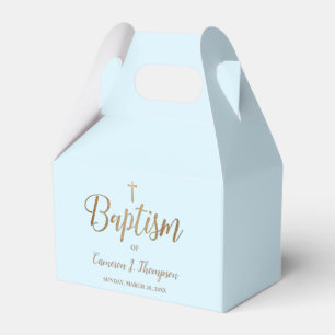 Ballotins Croix d'or bleu moderne Baptême Baby Boy Merci