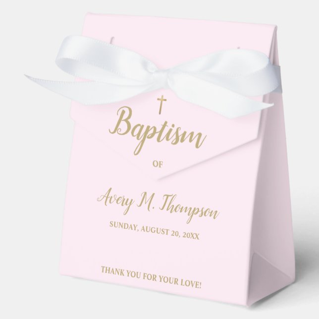 Ballotins Croix d'or rose Faux Script Ballotin Baptême (Recto)