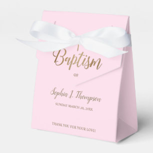Ballotins Croix d'or rose personnalisée Merci Baptême