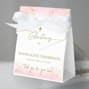 Ballotins Croix d'or rose personnalisée Merci fille Christen