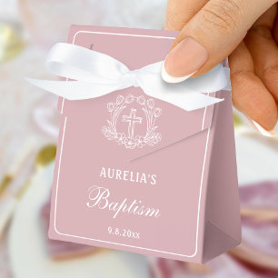 Ballotins Croix florale simple sur Baptême rose petite tente