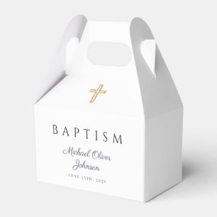 Ballotins Croix Religieuse Bleu Marine Script Garçon Baptême