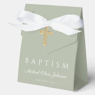 Ballotins Croix Religieuse Vert Sauge Élégante Baptême 