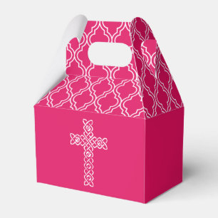 Ballotins Croix Ruby Pink Fille's Communion Party Favor Bo