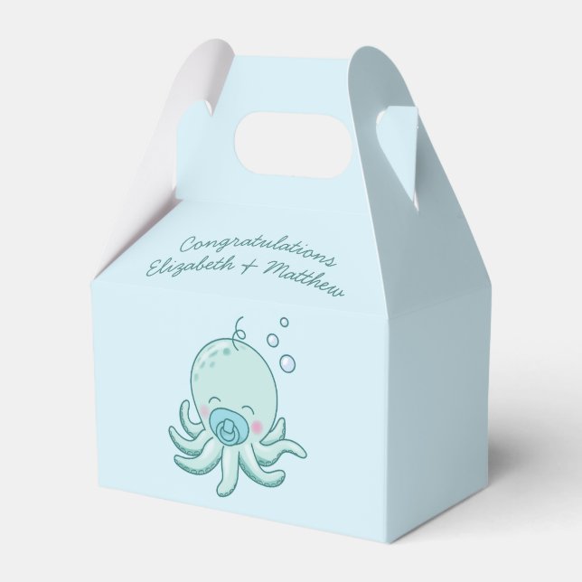 Ballotins Cute Baby shower Octopus Kawaii Blue Boy (Verso)