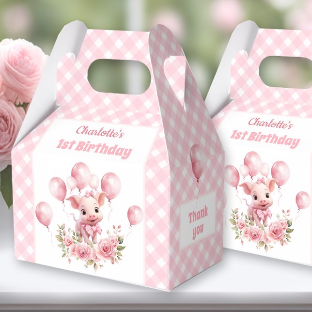 Ballotins Cute Cochon Rose Farm Animaux Fille 1er anniversai (Cute Pig Pink Favor Boxes - You can choose from 3 sizes by clicking on the STYLE dropbox.)