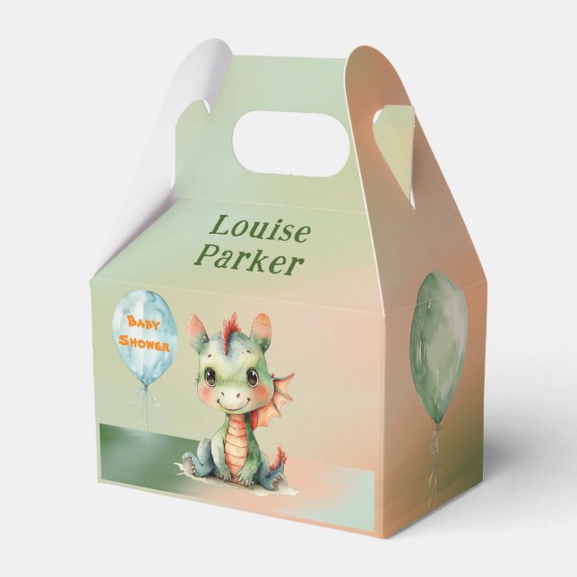 Ballotins Cute Green Orange Dragon Boy Baby shower Merci (Verso)