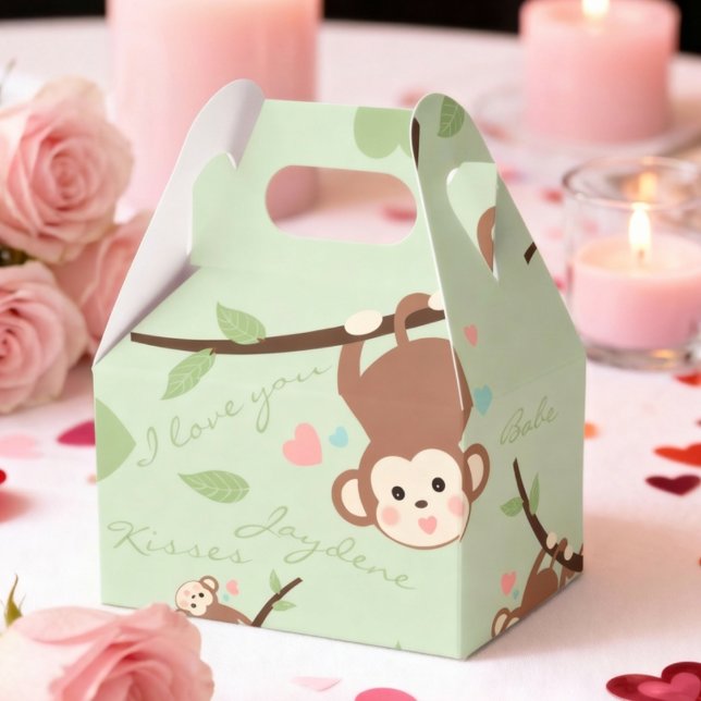 Ballotins Cute Pastel Monkey Valentine Favor Box (Adorably cute with custom message for valentine, birthday or just because.)