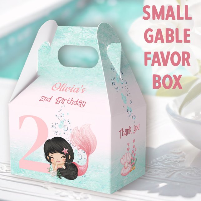 Ballotins Cute Petite Sirène Cheveux foncé rose Petit Gable (Mermaid Small Gable Favor Boxes - You can choose from 3 sizes of these gable favor boxes)
