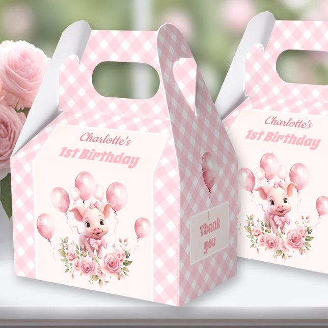 Ballotins Cute Pig Pink Farm 1er anniversaire (Pink Pig favor Box - You can choose from 3 sizes by clicking on the STYLE dropbox.)
