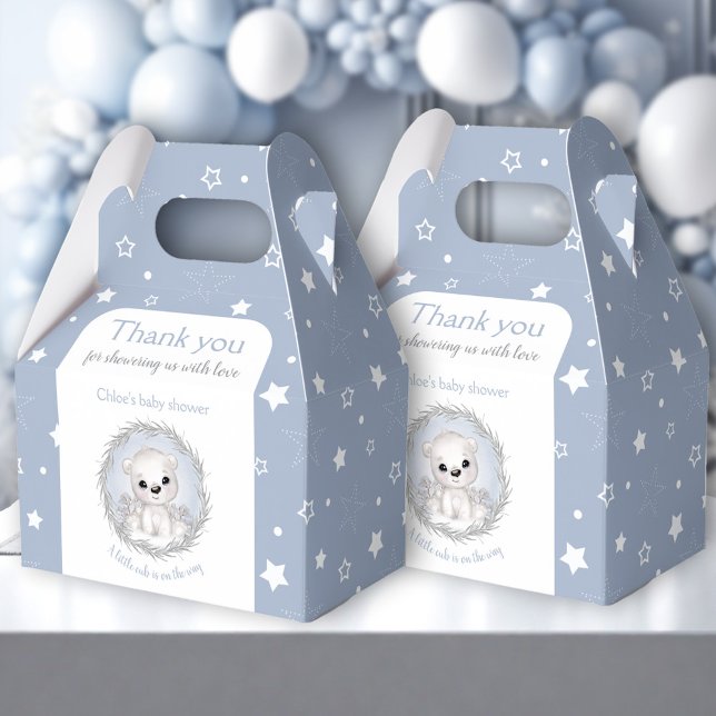 Ballotins Cute Polar Ours Bleu Baby shower garçon d'hiver (Cute Polar Bear Blue Winter Boy Baby Shower Favor Box)