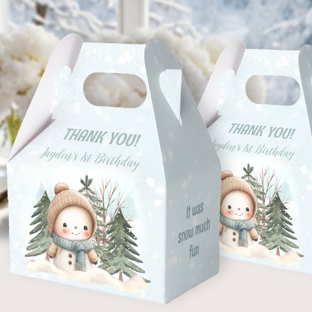 Ballotins Cute Snowman Blue Winter 1er Anniversaire Ballotin (Cute Snowman Blue Winter 1st Birthday Favor Box)