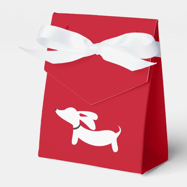 Ballotins Dachshund blanc sur rouge | Amour | Saint Valentin (Verso)