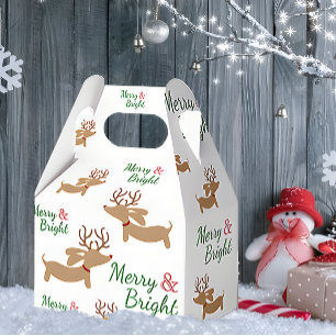 Ballotins Dachshund Reindeer Joyeux Noël boîte cadeau