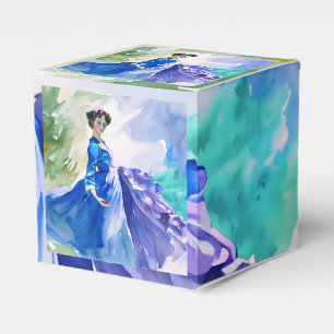 Ballotins Dame en Robe Bleue - Peinture aquarelle