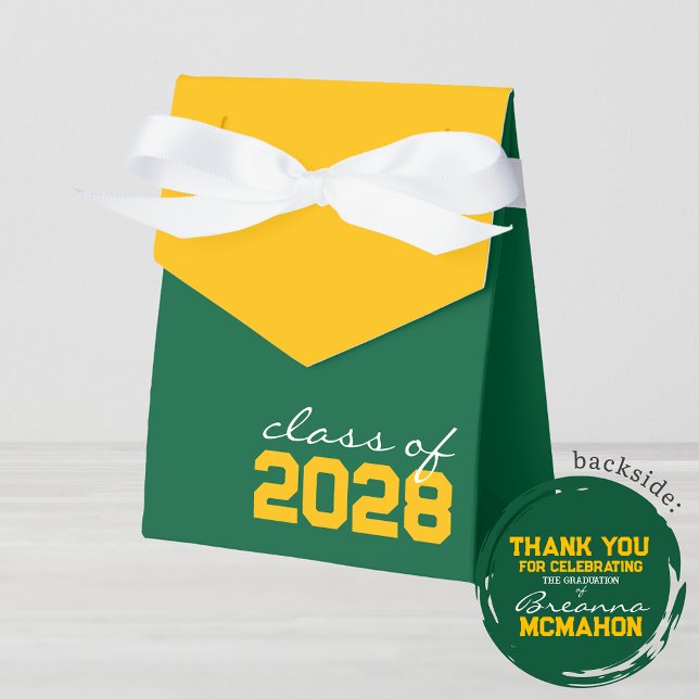 Ballotins de diplômes verts et jaunes d'or (Green and Gold Graduation Personalized Favor Boxes)