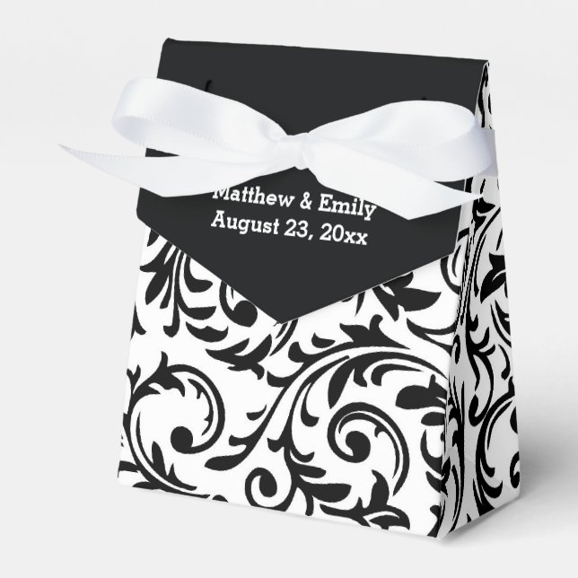 Ballotins de Mariage damassé Floral noir et blanc (Verso)