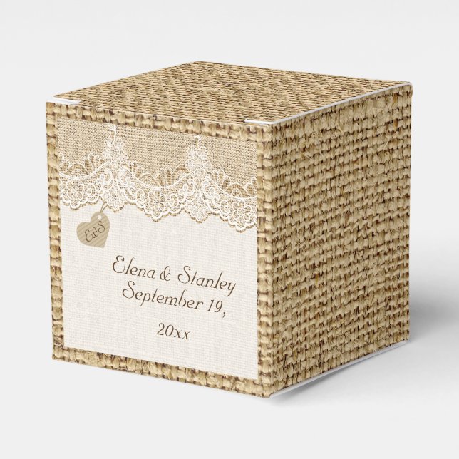 Ballotins Dentelle blanche et coeur sur burlap mariage rusti (Verso)
