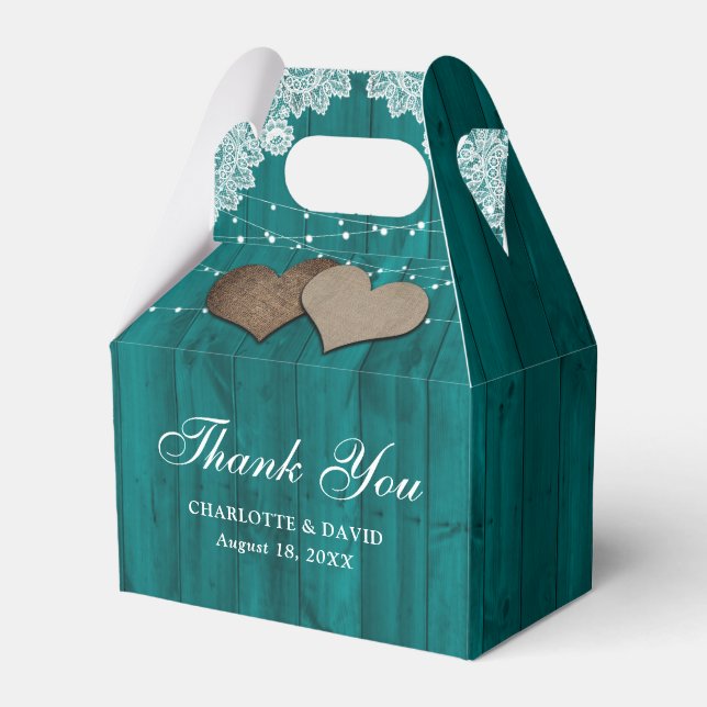Ballotins Dentelle de bois rustique Mariage Turquoise Merci (Verso)