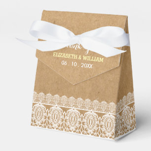 Ballotins Dentelle rustique et Merci Mariage en papier Jaune