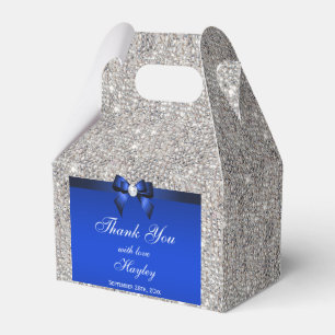 Ballotins Diamant bleu d'arc de paillettes argentées chique