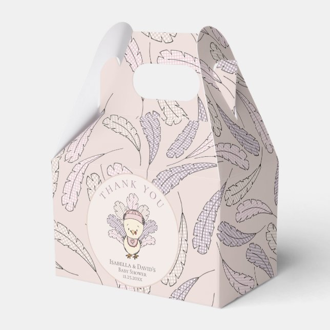Ballotins Dinde rose et plumes Chute Baby shower fille (Verso)