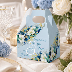 Ballotins Dîner de répétition floral pailleté or bleu poussi