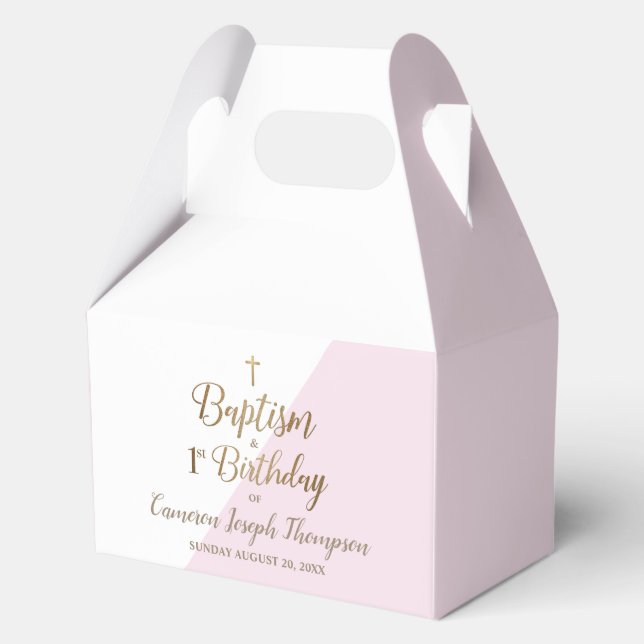Ballotins Double Anniversaire et baptême Fête Fille bébé ros (Recto)