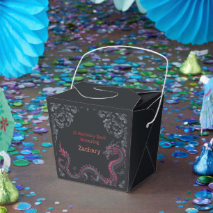 Ballotins Dragon noir fantaisiste en damassé rouge pour une 
