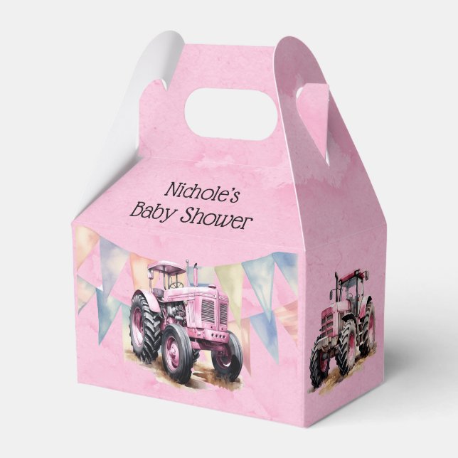 Ballotins Drapeau rose Tracteur Baby shower fille d'aquarell (Verso)