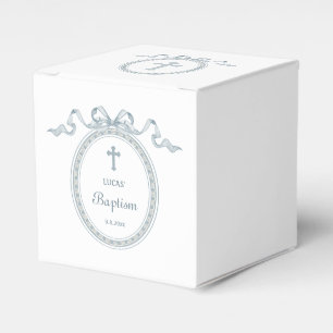 Ballotins Dusty Blue Bow Cadre grec Baptême Cube