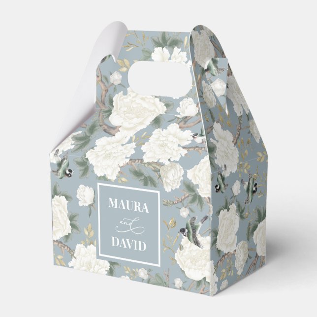 Ballotins Dusty Blue Chinoiserie Oiseaux Fleurs Mariage (Verso)