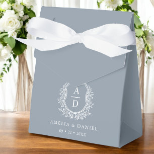 Ballotins Dusty Blue Floral Monogramme Mariage Crest Moderne