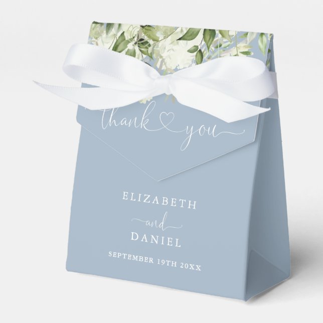 Ballotins Dusty Blue Greenery Floral Heart Script Mariage (Verso)