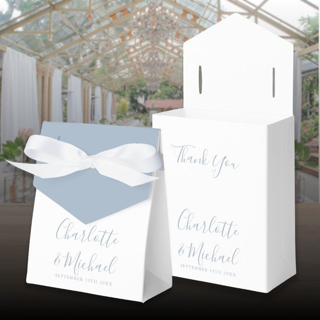 Ballotins Dusty Blue Signature Script Mariage élégant (Dusty Blue Signature Script Elegant Wedding Favor Boxes)