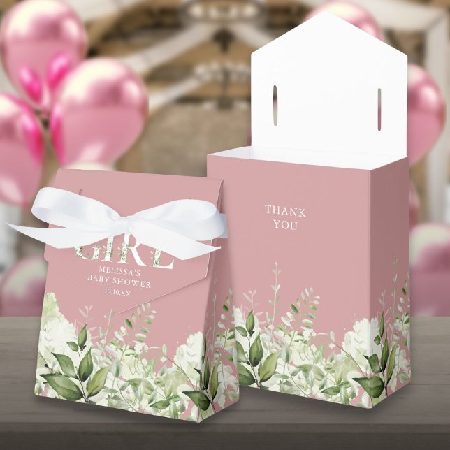 Ballotins Dusty Rose C'Est Une Fille Baby shower verdoyant (Dusty Rose Its A Girl Greenery Baby Shower Favor Box)
