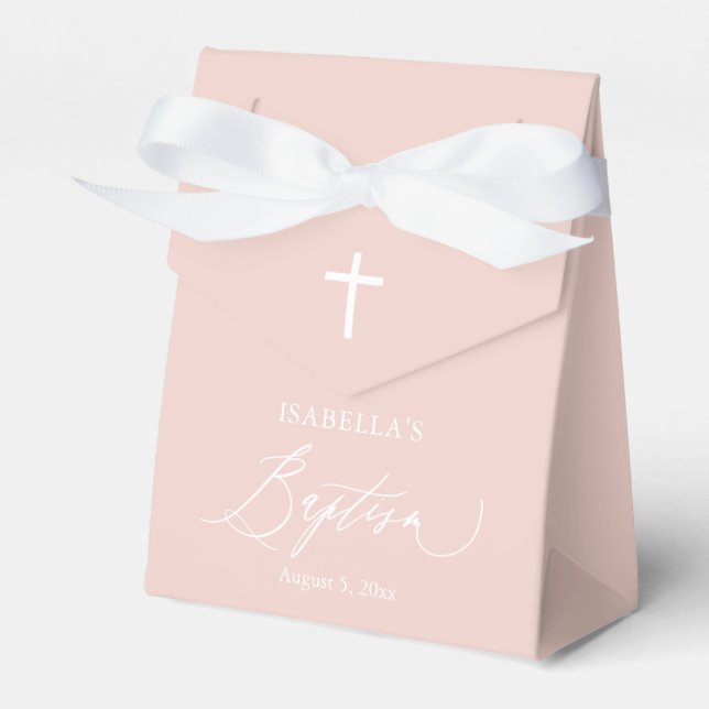 Ballotins Dusty Rose Croix blanche fille Ballotin Baptême (Verso)