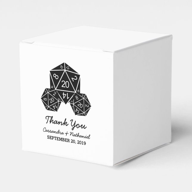 Ballotins Ebony D20 Dice Wedding Favor Boxes (Verso)