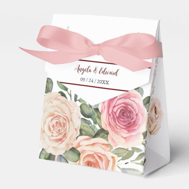 Ballotins Elégant Aquarelle rose Roses Mariage (Verso)