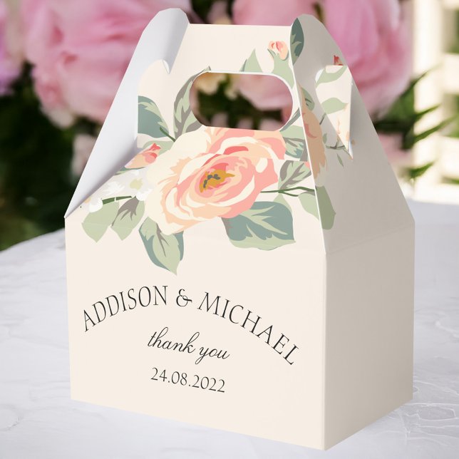 Ballotins Élégant ballotin floral simple (Elegant simpel floral beige favor box with your name and date.)
