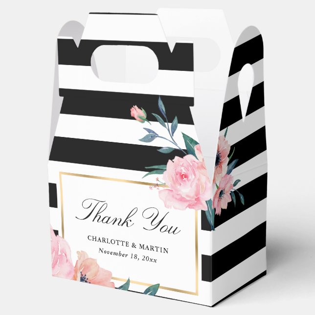 Ballotins Élégant Black Gold Blush Rose Floral Mariage (Ouvert)