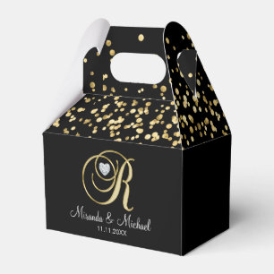 Ballotins Elégant Black Gold Heart Monogram R Mariage Cadeau