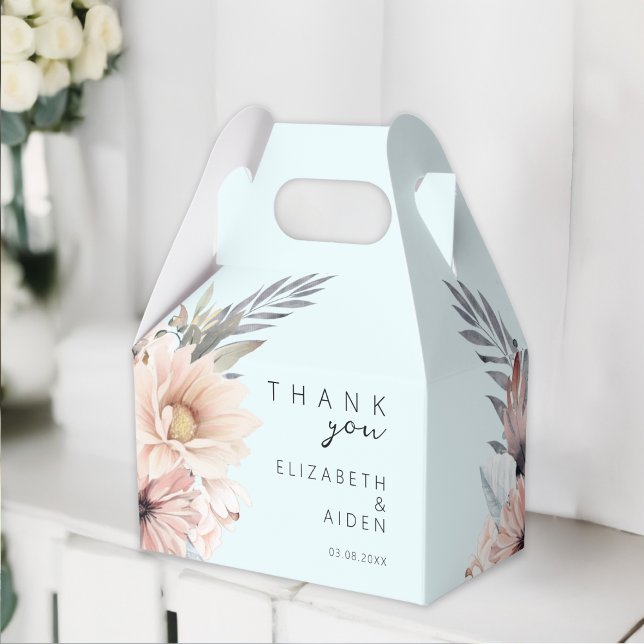 Ballotins Elégant, bleu clair & Pastel Boho Boîte Mariage (Elegant, Blue & Pastel Boho "Thank you!" Favors Wedding Box. Personalized with your name and date.)