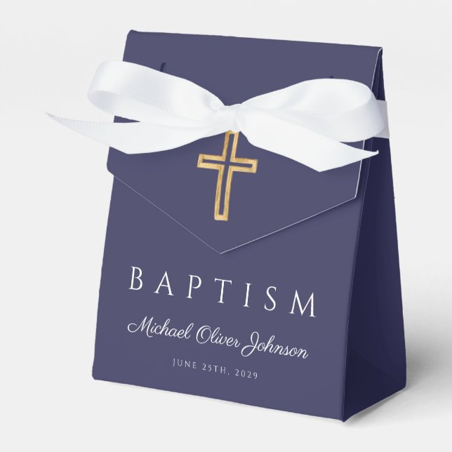 Ballotins Élégant bleu marine Croix religieuse Boy Baptism (Verso)